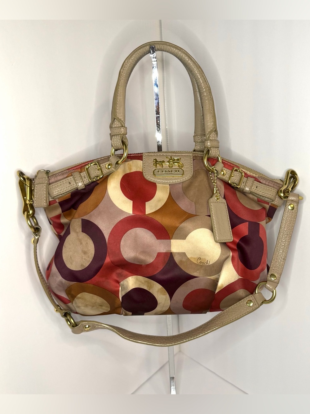 Coach Op Art Sophia Signature Bag.  with Beige Leather Trim  K1120-18636